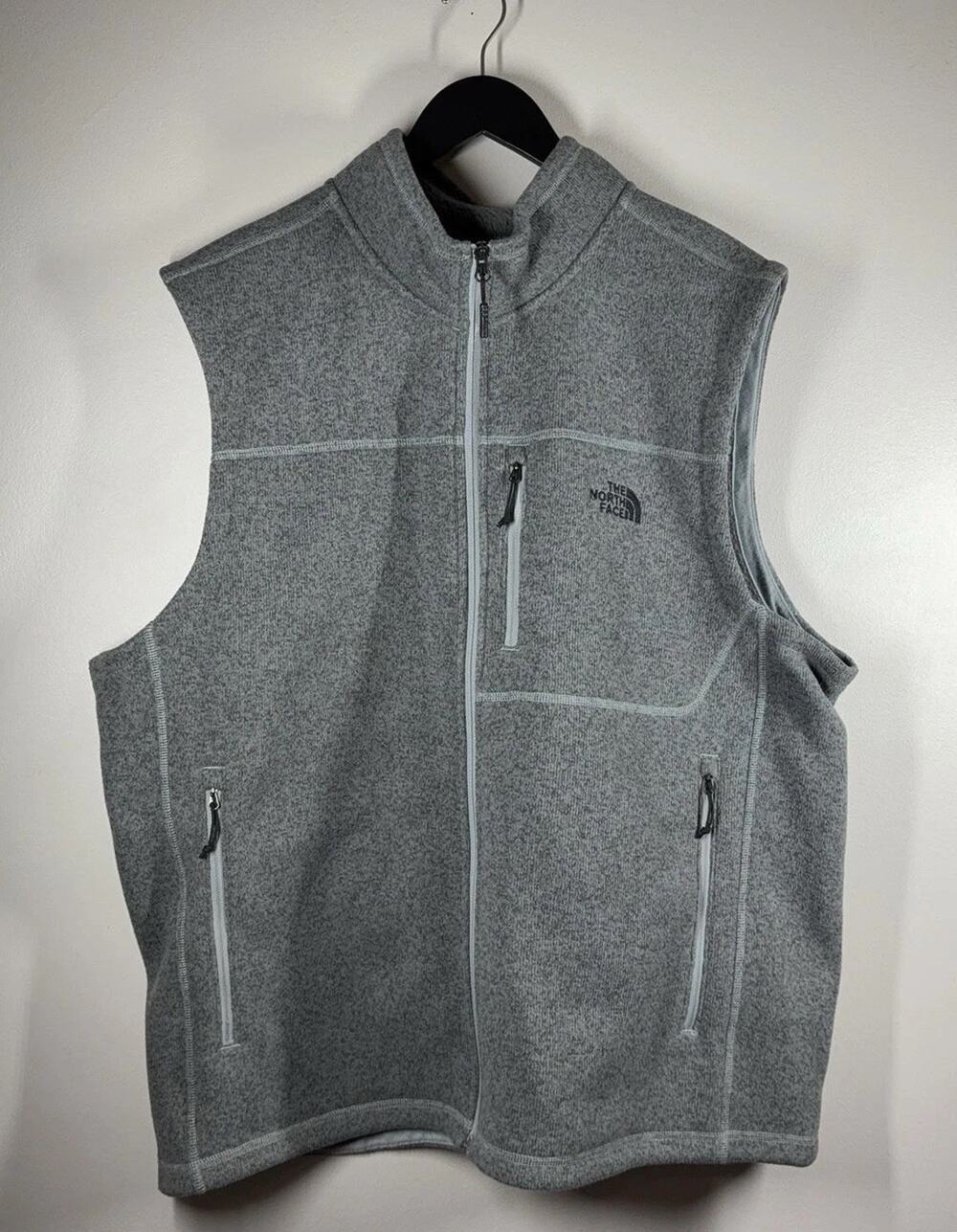 The North Face Fleece Vest Mens 2XL Gray Full Zip Lined Pockets Stand Collar